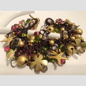 Armbnd - Karneval - Hnd Hklet & Knyttet Armbnd - Forgylte Bjlder/Rd/Grn Mini Glas Sten