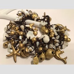 Karneval Armbnd - Hnd Hklet &amp; Knyttet Armbnd - Forgyldte Bjlder/Hvide Sten - L18cm D 6cm