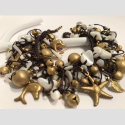 Karneval Armbnd - Hnd Hklet &amp; Knyttet Armbnd - Forgyldte Bjlder/Hvide Sten - L18cm D 6cm