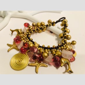 Karneval Armbnd - Hklet & Knyttet Armbnd - Forgyldt/Rosa Glassten og Bjlder