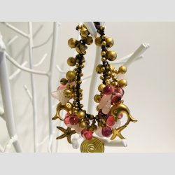 Karneval Armbnd - Hklet &amp; Knyttet Armbnd - Forgyldt/Rosa Glassten og Bjlder
