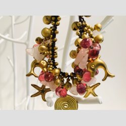 Karneval Armbnd - Hklet &amp; Knyttet Armbnd - Forgyldt/Rosa Glassten og Bjlder