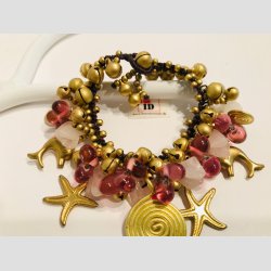 Karneval Armbnd - Hklet &amp; Knyttet Armbnd - Forgyldt/Rosa Glassten og Bjlder