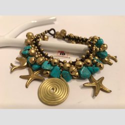 Karneval Armbnd - Hklet &amp; Knyttet Armbnd - Forgyldt/Jadebl Sten og Bjlder