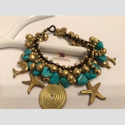 Karneval Armbnd - Hklet &amp; Knyttet Armbnd - Forgyldt/Jadebl Sten og Bjlder