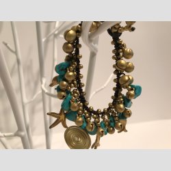 Karneval Armbnd - Hklet &amp; Knyttet Armbnd - Forgyldt/Jadebl Sten og Bjlder