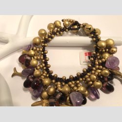 Armbnd - Karneval - Hnd Hklet &amp; Knyttet Armbnd - Forgylt/Lilla Glas Sten