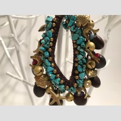 Armbnd - Karneval - Hnd Hklet &amp; Knyttet Armbnd - Forgyldte Bjlder/Sten Ndder