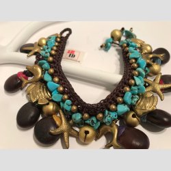 Armbnd - Karneval - Hnd Hklet &amp; Knyttet Armbnd - Forgyldte Bjlder/Sten Ndder