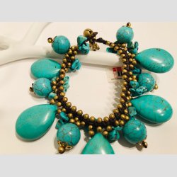 Sten Armbnd - Hndhklet &amp; Knyttet Armbnd - Forgyldt/Jadebl Sten