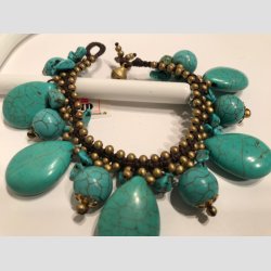 Sten Armbnd - Hndhklet &amp; Knyttet Armbnd - Forgyldt/Jadebl Sten