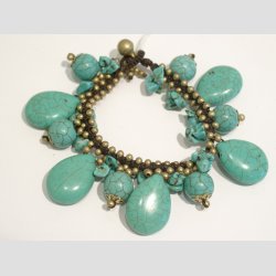 Sten Armbnd - Hndhklet &amp; Knyttet Armbnd - Forgyldt/Jadebl Sten