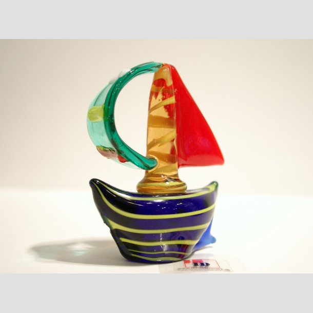 Sejlskibe - Glas Sejlskib - 6 Mix Farver - 7cm Bl&aring;