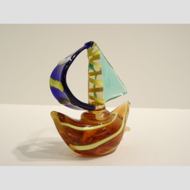 Sejlskibe - Glas Sejlskib - 6 Mix Farver - 7cm Brun