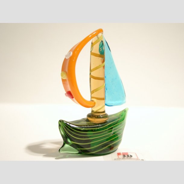 Sejlskibe - Glas Sejlskib - 6 Mix Farver - 7cm Gr&oslash;n