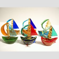 Sejlskibe - Glas Sejlskib - 6 Mix Farver - 7cm