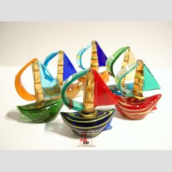 Sejlskibe - Glas Sejlskib - 6 Mix Farver - 7cm