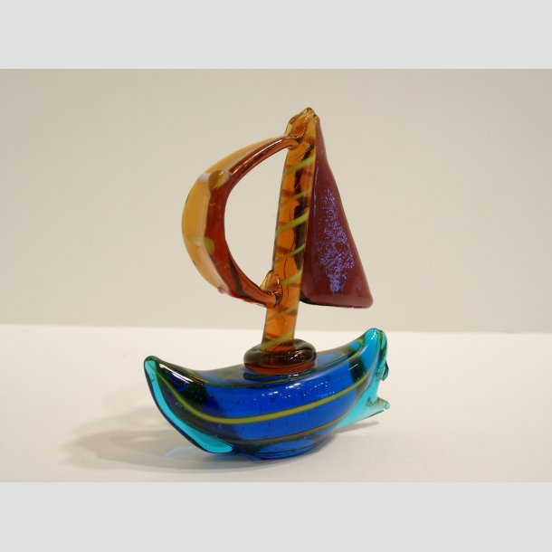 Sejlskibe - Glas Sejlskib - 6 Mix Farver - 7cm Lysebl&aring;