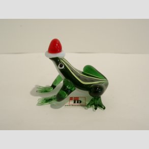 Glaskunst Frosk - Glass Frosk Med Nisse Lue - 4-5cm