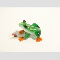 Glas Figurer - Mini Glas Fr� - Gr�n Med Orange F�dder - 3,5cm