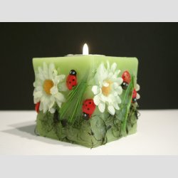 Stearinlys - Firkantet Med Grn Forr - 7x7cm