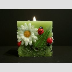 Stearinlys - Firkantet Med Grn Forr - 7x7cm