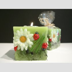 Stearinlys - Firkantet Med Grn Forr - 7x7cm