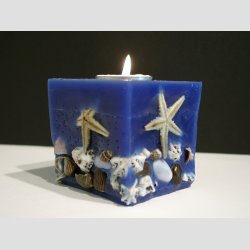 Stearinlys - Firkantet Med Bl Maritim - 7x7cm