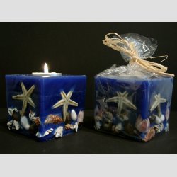 Stearinlys - Firkantet Med Bl Maritim - 7x7cm