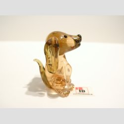 Hund - Glas Figur - Hund med Hnge re - Klar/Brun - 4-5cm