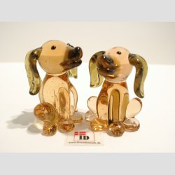 Hund - Glas Figur - Hund med Hnge re - Klar/Brun - 4-5cm