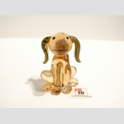 Hund - Glas Figur - Hund med Hnge re - Klar/Brun - 4-5cm