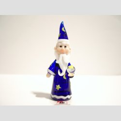 Troldmand i Glas - Bl/Hvid  Med Krystal Kugle - 9cm