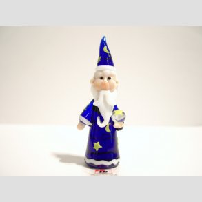 Troldmand i Glas - Bl/Hvid  Med Krystal Kugle - 9cm