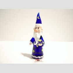 Troldmand i Glas - Bl/Hvid  Med Krystal Kugle - 9cm