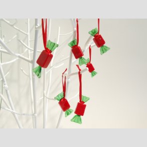 Hngende Glas Bolsjer - Rd/Grn - 5 cm - 1 St med 6 Stk