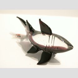 Glas Haj - Klar/Sort/Lilla - 9cm