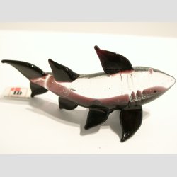 Glas Haj - Klar/Sort/Lilla - 9cm