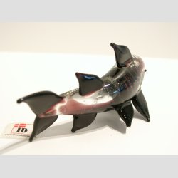 Glas Haj - Klar/Sort/Lilla - 9cm