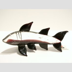 Glas Haj - Klar/Sort/Lilla - 9cm