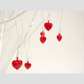 Hngende Glaspynt - Rde Glas Hjerter - 2-3cm