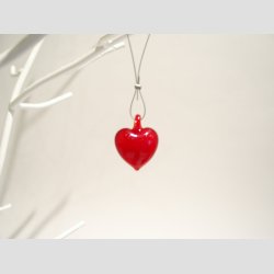 Hngende Glaspynt - Rde Glas Hjerter - 2-3cm