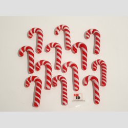 Julepynt - Hndlavet Glas Slik Stok - Rd/Hvid Striber - 4cm