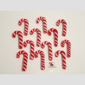 Julepynt - Hndlavet Glas Slik Stok - Rd/Hvid Striber - 4cm