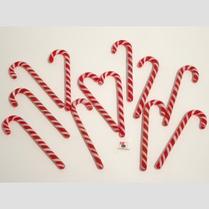 Julpynt - Slikstok Hndlavet I Glas - Rd/Hvid Striber - 10cm