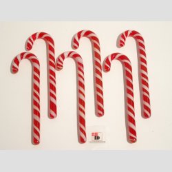 Julpynt - Slikstok Hndlavet I Glas - Rd/Hvid Striber - 10cm