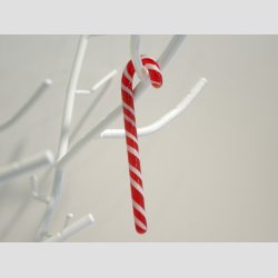 Julpynt - Slikstok Hndlavet I Glas - Rd/Hvid Striber - 10cm