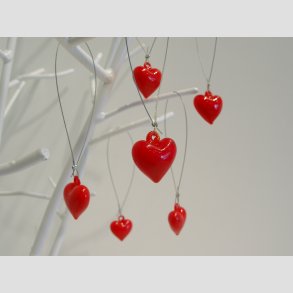 Hngende Glaspynt - Rde Glas Hjerter - 2cm