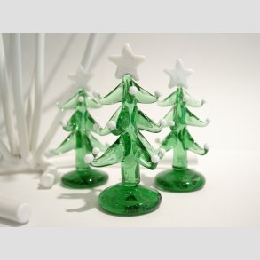 Grantr i Glas - Grn med Hvid Stjerne/Sne - 8cm 