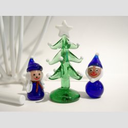 Nisser Glasfigur - Med Bl Hat I Glas - Mini 4-5cm